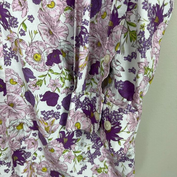Duluth Tunic Top Womens 3X Lavender Floral Wrinklefighter Collarless Button Down - Picture 5 of 11